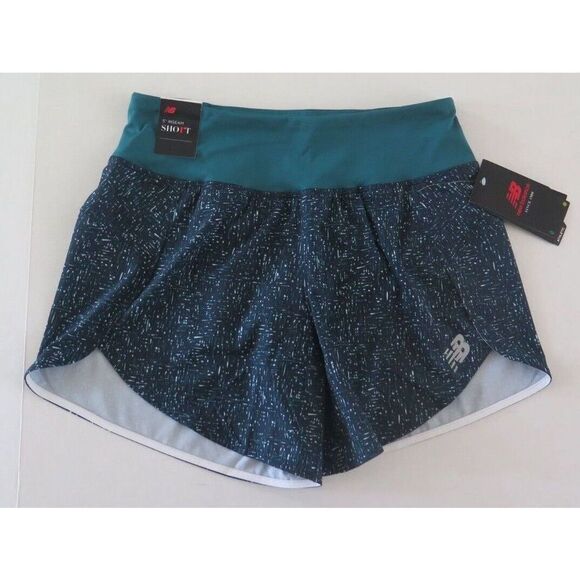 New Balance WS13265 Women's Sz S Mountain Teal Printed 5" Impact Shorts - Picture 1 of 6